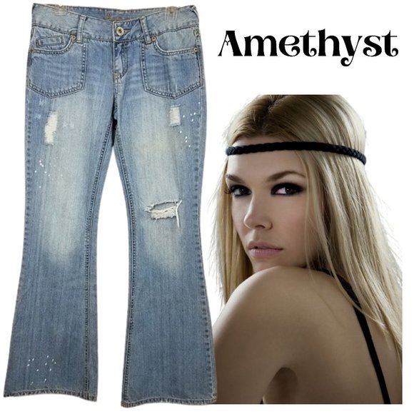 Amethyst Jeans Jeans Sale Amethyst Light Blue Distressed Wide Leg